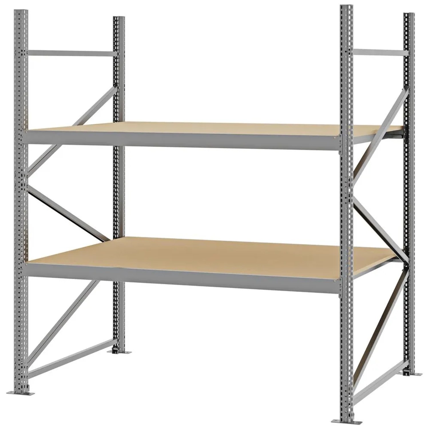PROREGAL Weitspannregal Schraub-Stecksystem MAGNUS PRO Made In Germany Grundregal 200x175x100cm 2 Ebenen Spanplattenböden Fachlast 700kg Verzinkt