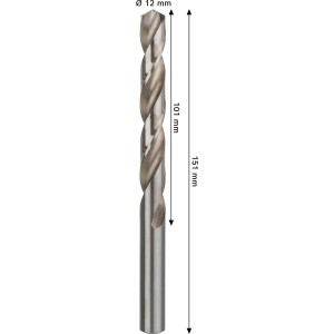 Bosch Spiralbohrer Pro Metal HSS-G, 12 mm Durchmesser, silberfarben.