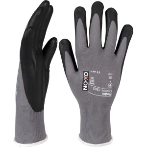 OX-ON Handschuhe Flexible Comfort 1305, grau-schwarz, Gr. 7, für Montage und Feinmechanik.
