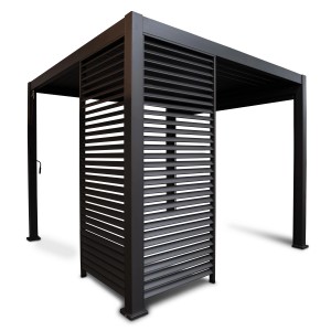 Louvre Wand 123 cm für Terrassenüberdachung, mit horizontalen Lamellen für Sichtschutz und Schatten.