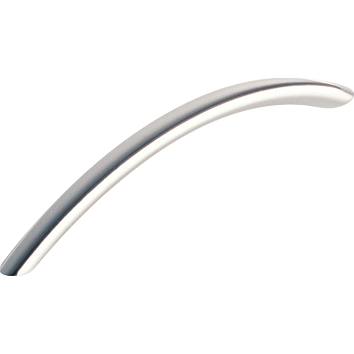 Glänzender, gebogener Möbelgriff aus Chrom, 128 mm Lochabstand.