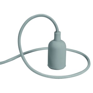 Lampen-Textilkabel mit Fassung, 1,4 m, hellgrau. Textilkabel im Retro-Look für DIY-Lampen.