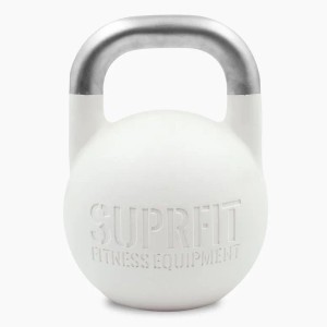 Weiße Suprfit Pro Competition Kettlebell 40 kg mit glänzendem Edelstahlgriff für Sport & Fitness.