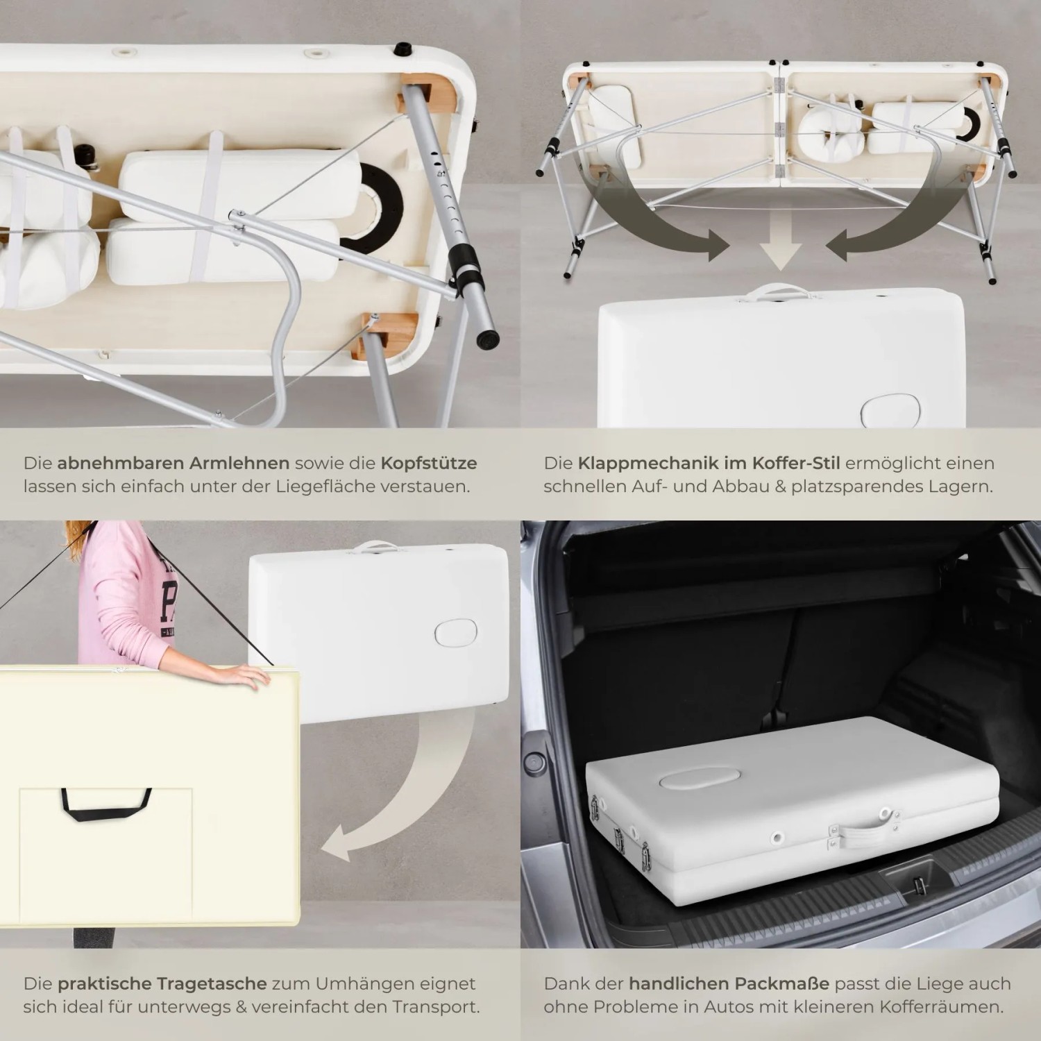 Tectake 2 Zonen Massageliege Breite 60 cm Polsterung 4 cm Inklusive Tragetasche 205 x 60 x 89 cm Weiß_5