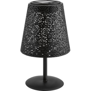 Dunkelgraue Solar-Tischleuchte mit Blumenmuster, Ø 12 cm, Höhe 20,5 cm. Deko-Leuchte für Garten und Balkon.