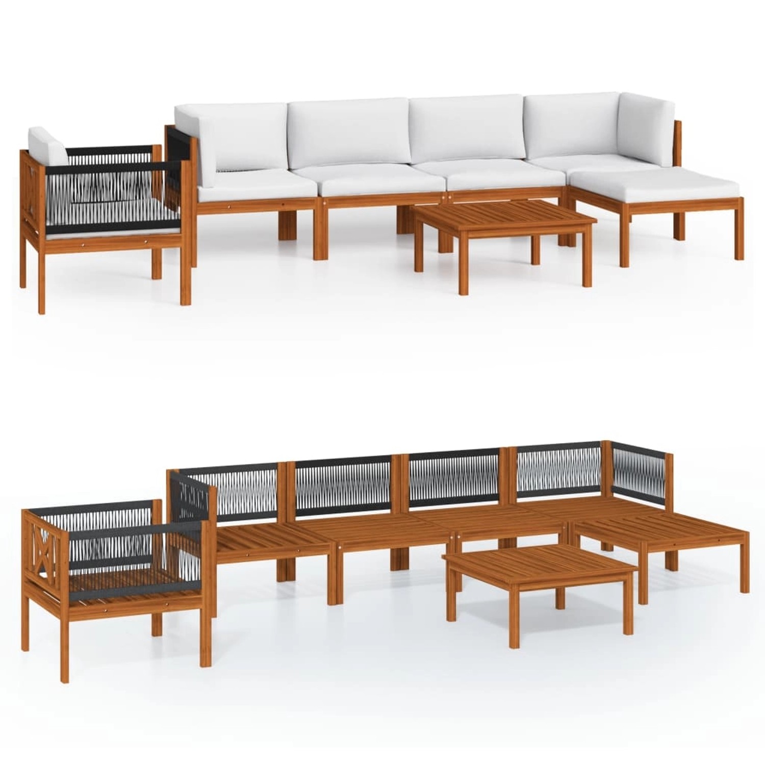 vidaXL 7-Tlg Garten-Lounge-Set mit Kissen Cremefarbenes Holz Akazie & Seil 3057882