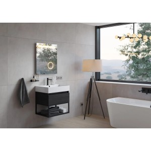 pianura Giulia Waschtisch mit Unterschrank, 60 cm, weißes Becken, schwarzer Unterschrank mit Regal.