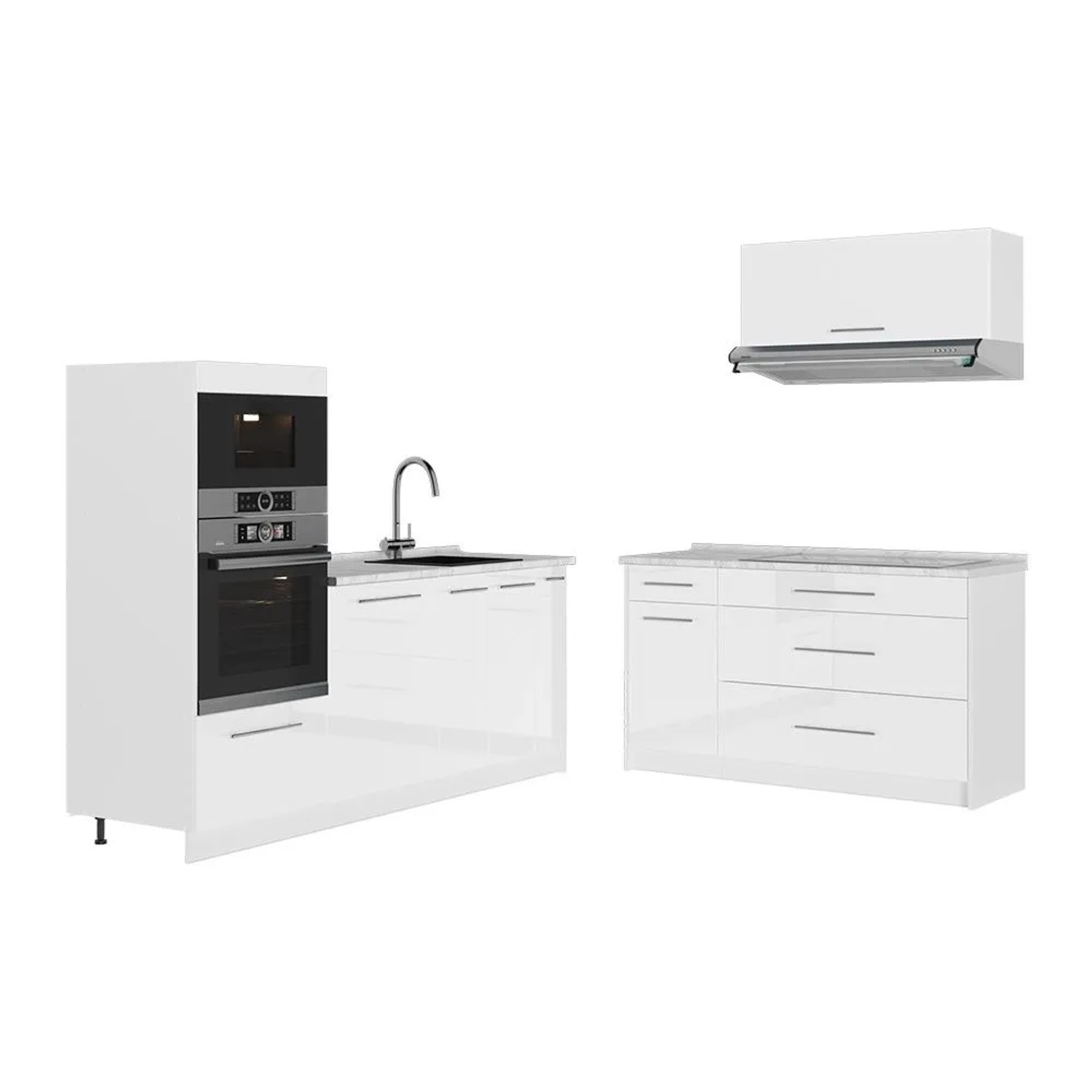 Vicco Küchenzeile Fame-Line Weiß Hochglanz/Weiß 340 x 154 AP Marmor Art Nr 63943
