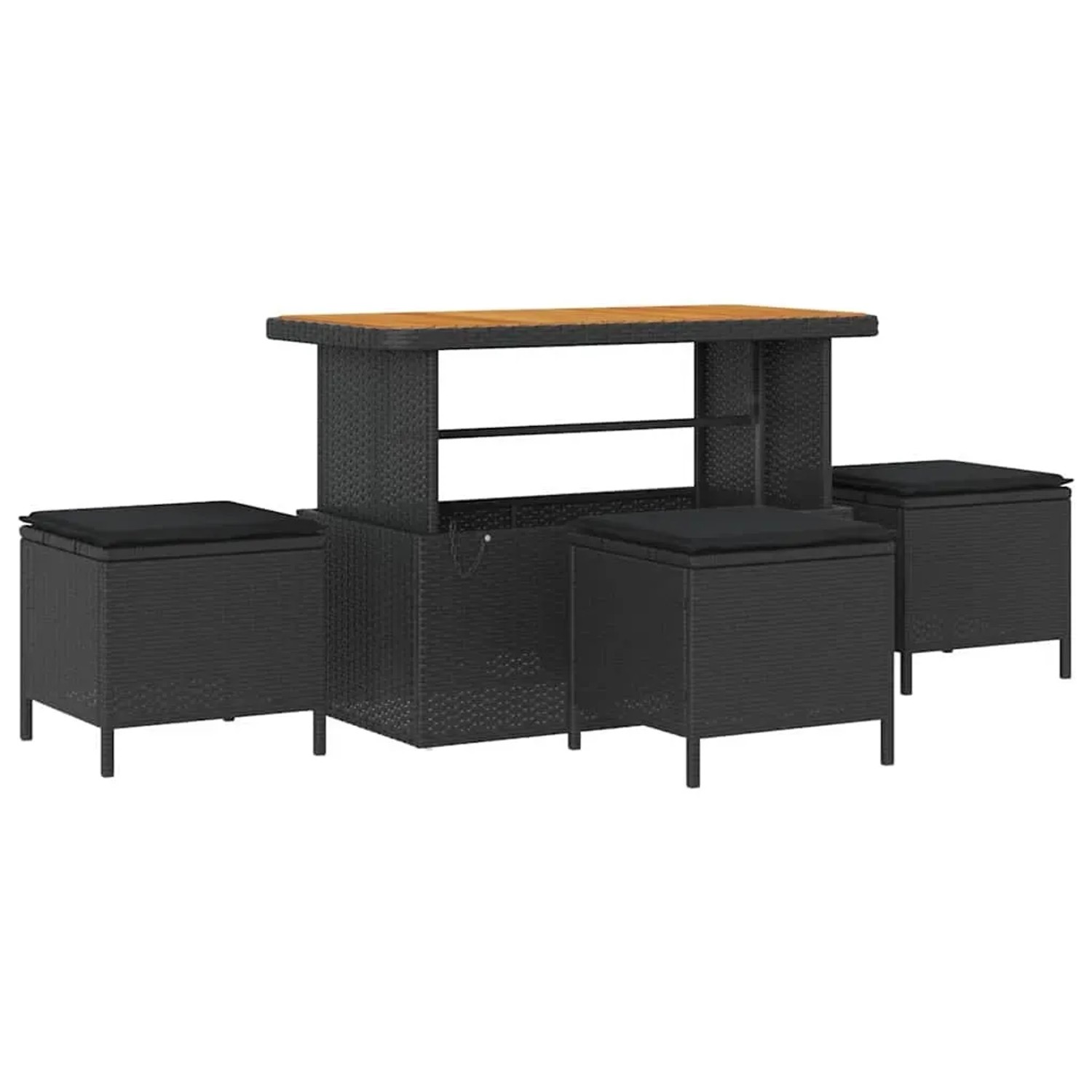 vidaXL Garten-Sofa-Set, 9-teilig, schwarz, Poly Rattan, mit Tisch und Hockern mit Kissen.