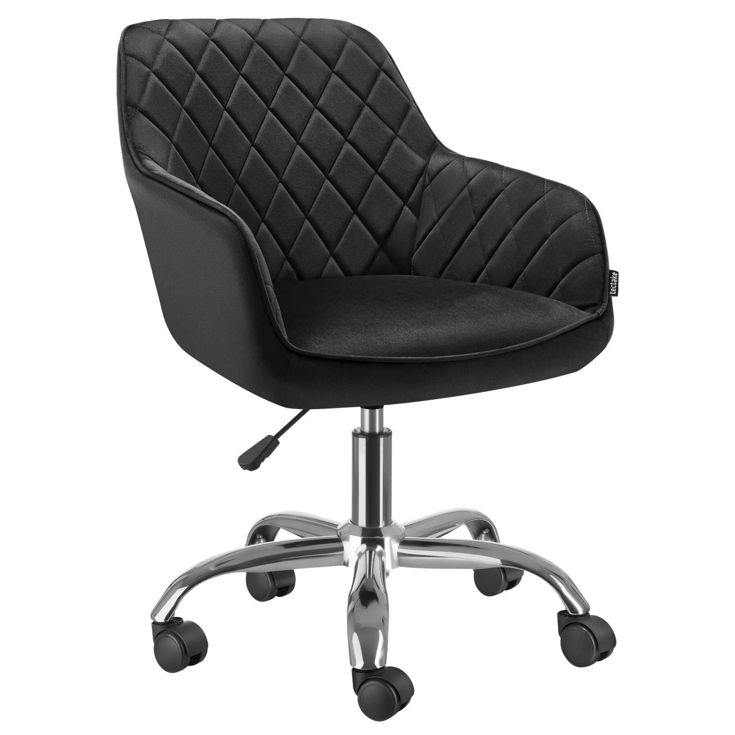 Tectake Drehstuhl Nancy Dick Gepolstert  Mit Gestepptem Samtbezug Stufenlos Höhenverstellbar  360° Drehbar  60 x 57 x 91 cm Schwarz