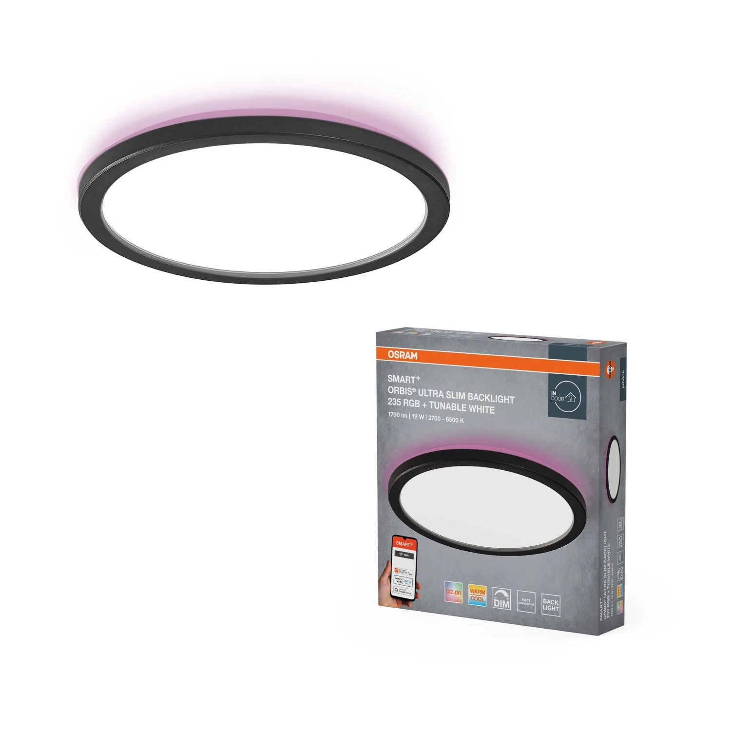 Osram Smart-LED-Panelleuchte Orbis Ultra Slim Rücklicht RGBTW Ø 23,5 cm Schwarz