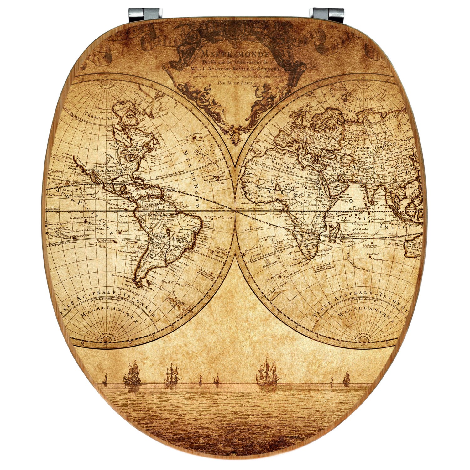 Banjado WC-Sitz Bambus mit Weltkarte Motiv. Toilettendeckel aus Holz für Standard WC.