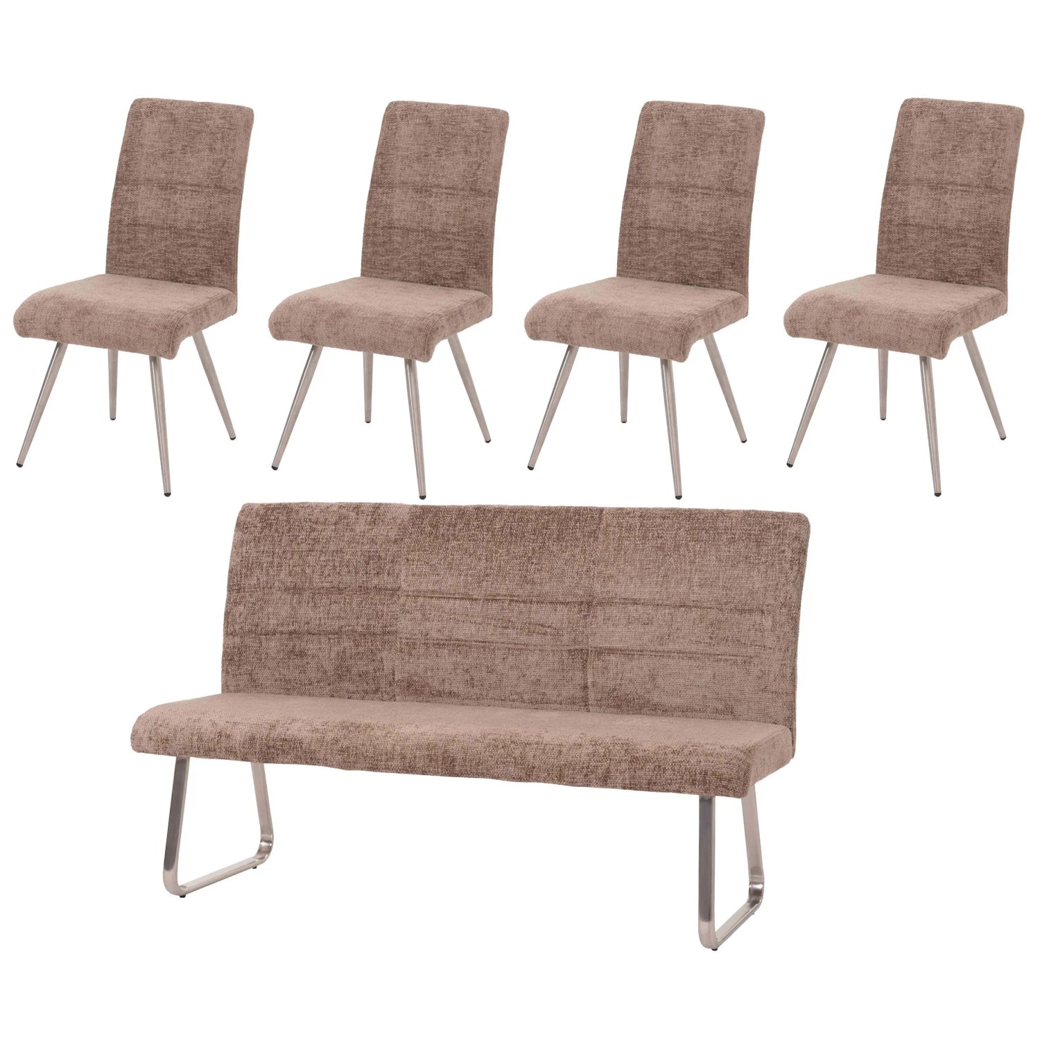 MCW Esszimmer-Set G55 Stuhl + Sitzbank 180cm 5-teilig Stoff Chenille Braun