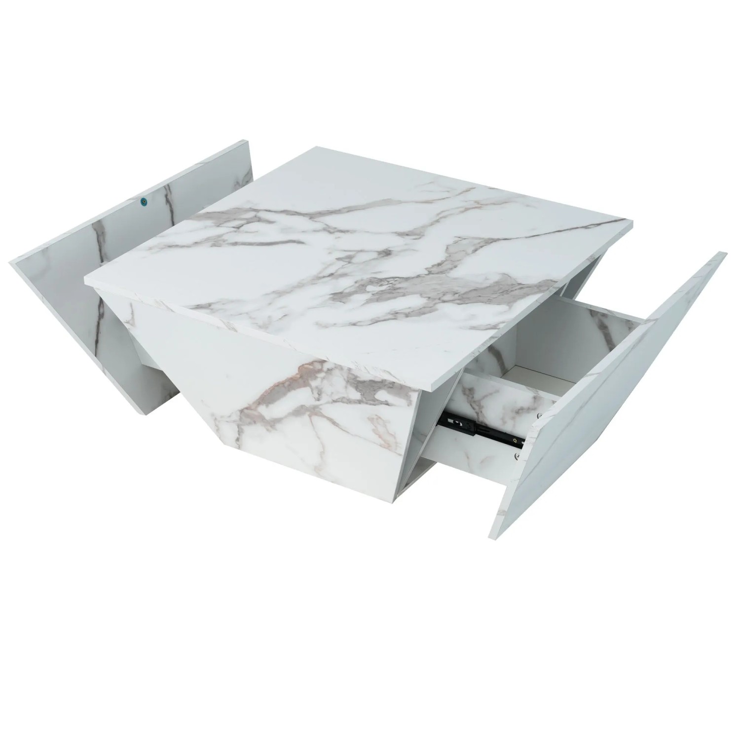 Okwish Couchtisch Modern Marmorfurnier Wohnzimmer 70x70x37cm Weiß