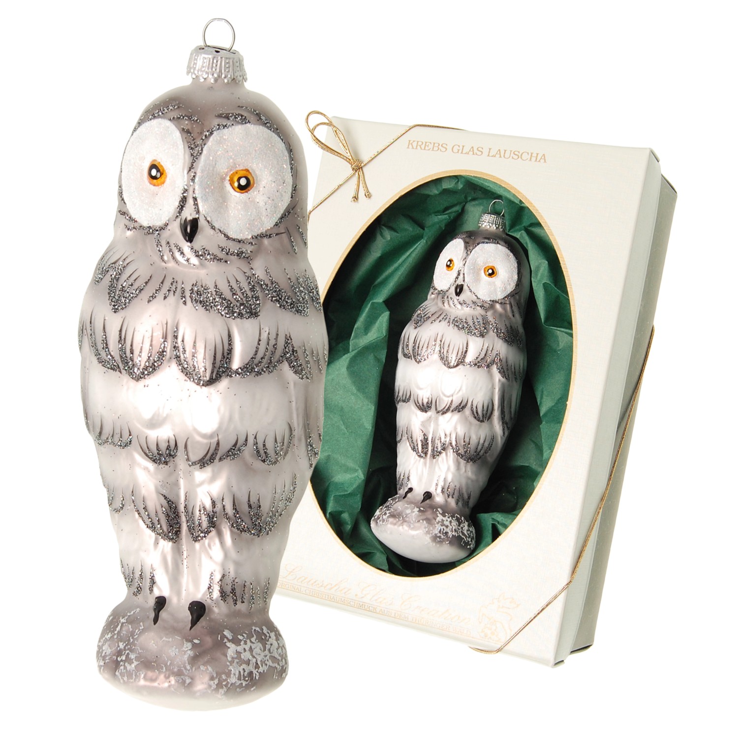 Krebs Glas Lauscha Baumschmuck Schnee-Eule Hedwig Weiß 17cm