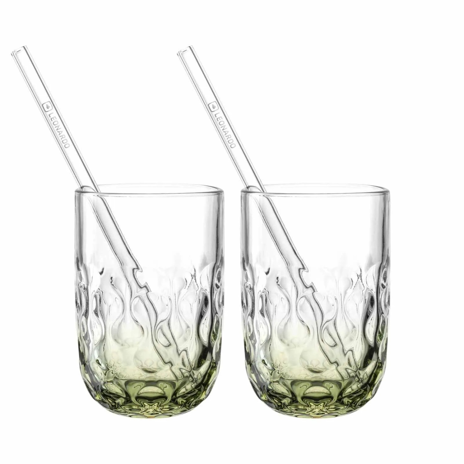 Leonardo Gocce Matcha Latte Glas V2 390 ml mit Glastrinkhalm 2er Set
