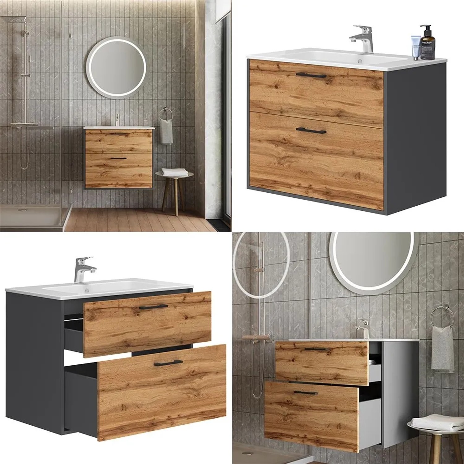 Vicco Waschbeckenunterschrank Lanco Anthrazit/Goldkraft Eiche 80 x 60 2-teilig_8