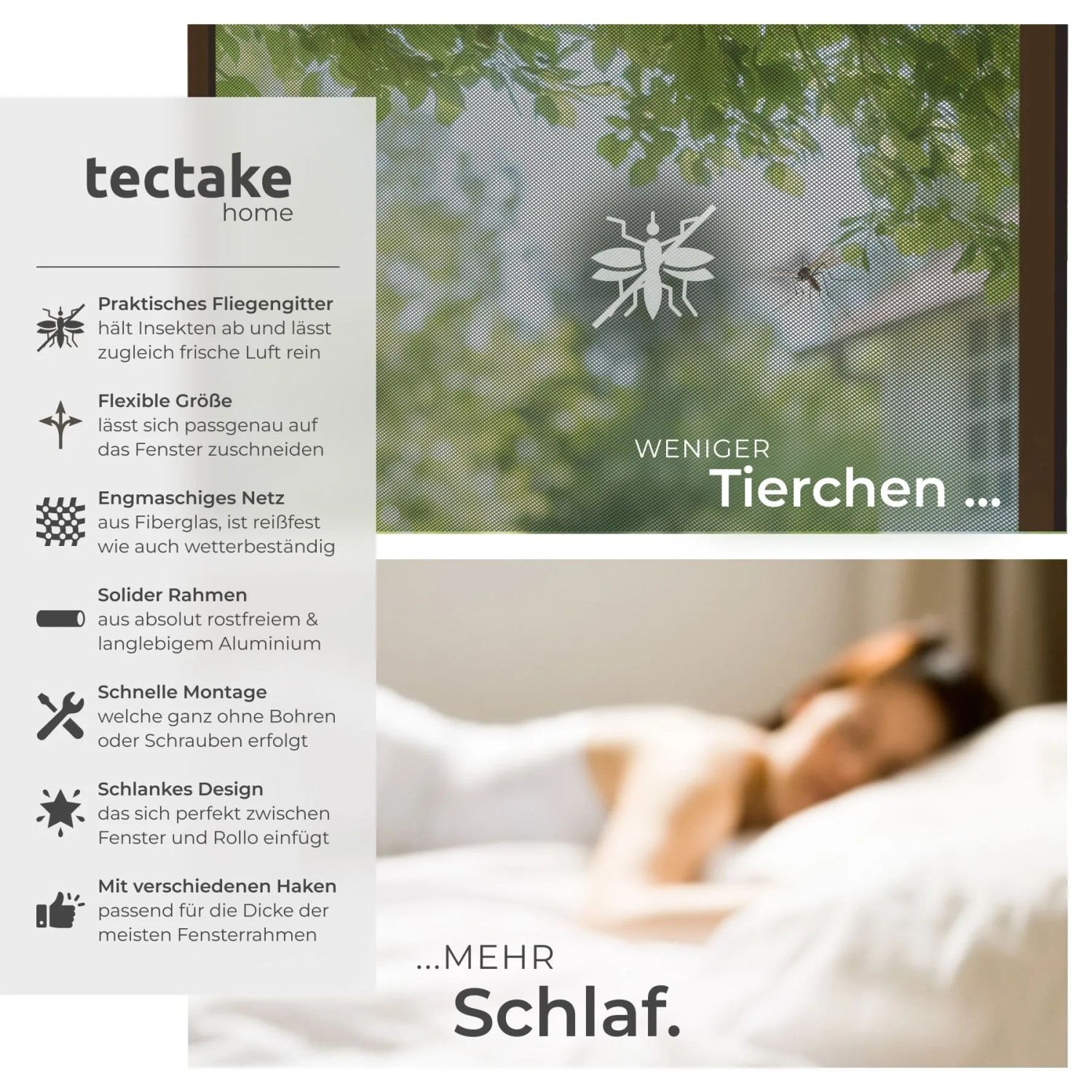 Tectake Fliegengitter Mit Aluminiumrahmen  Für Fenster  Zuschneidbar Wetter  und Uv Beständig 100 x 120 cm 1 x 100 x 120 cm Braun_2