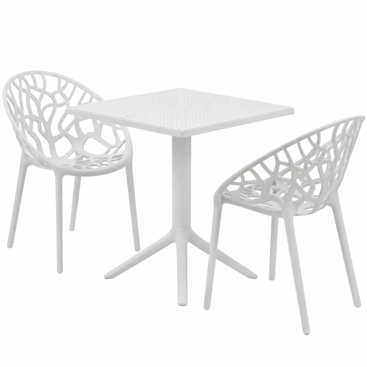 DELUKE Gartenmöbel-Set SOFIA mit 2 Stühlen 180x180x80cm Kunststoff Weiß Balkonset Gartenset Tisch mit Stühlen Bistroset Outdoor