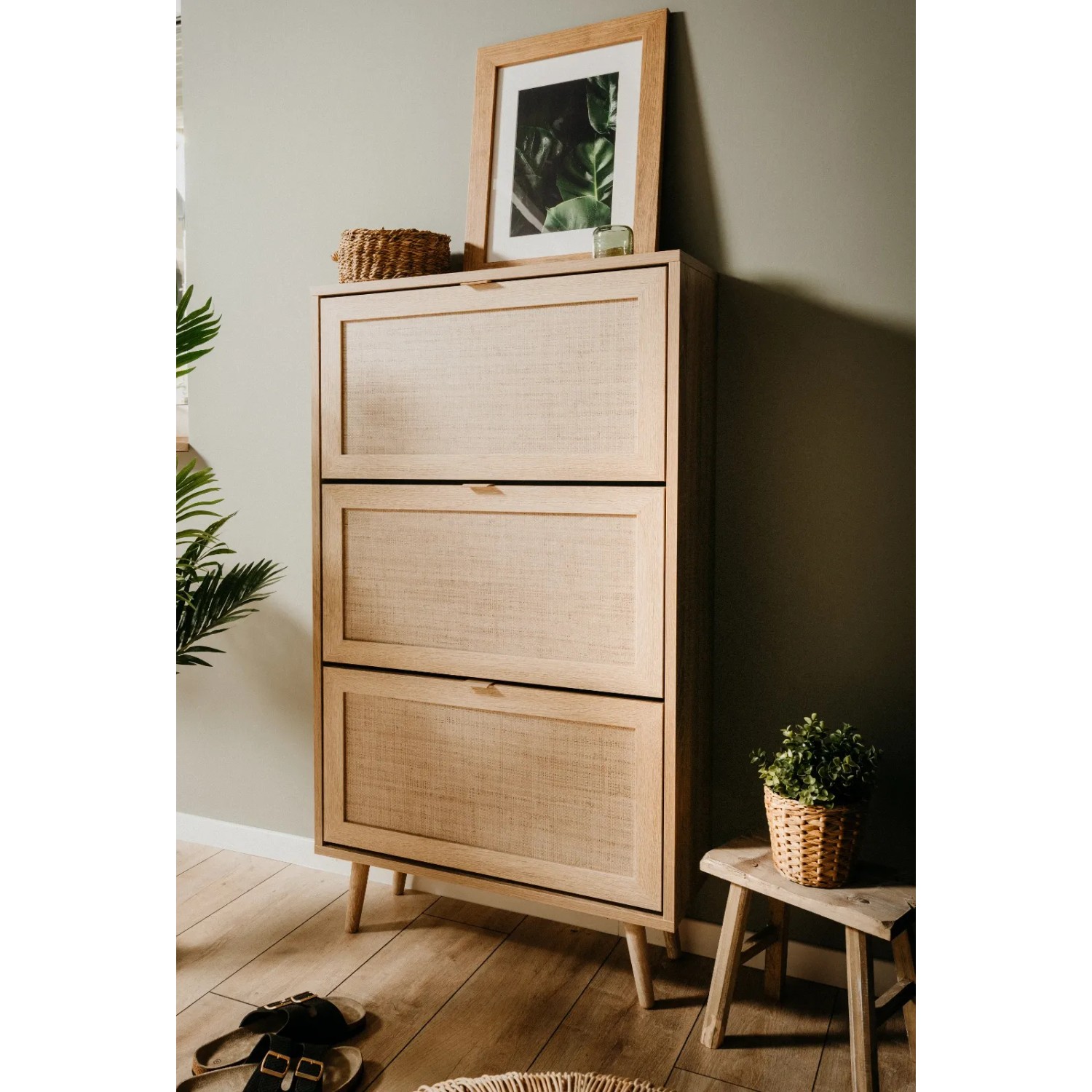 Furn.Design Schuhkipper Eiche Sonoma mit Bast-Dekor 70 x 125 cm 3 Kipper Scandi Niran_7