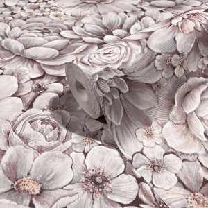 Marburg Vliestapete Botanica 2 mit floralem Muster in Rosa und Grau, Rolle.