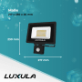 Schwarzer LUXULA LED Fluter 50W mit Bewegungsmelder für Aussen, Warmweiss 3000K, 5000lm.