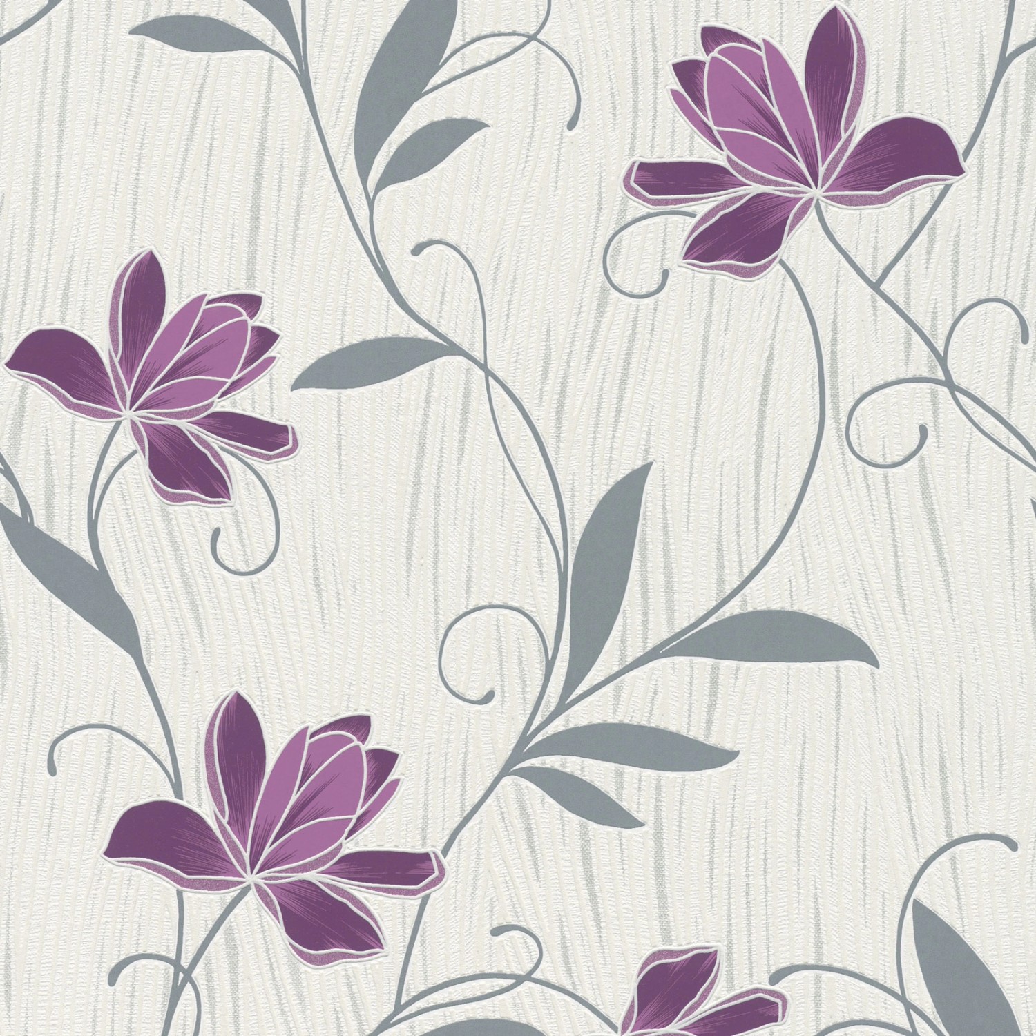 Bricoflor Blumen Papiertapete Weiß Grau Lila Moderne Papier Blumentapete mi günstig online kaufen