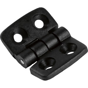 Schwarzes Polyamid Scharnier, 39x30mm, zum Anschrauben für bewegliche Verbindungen.