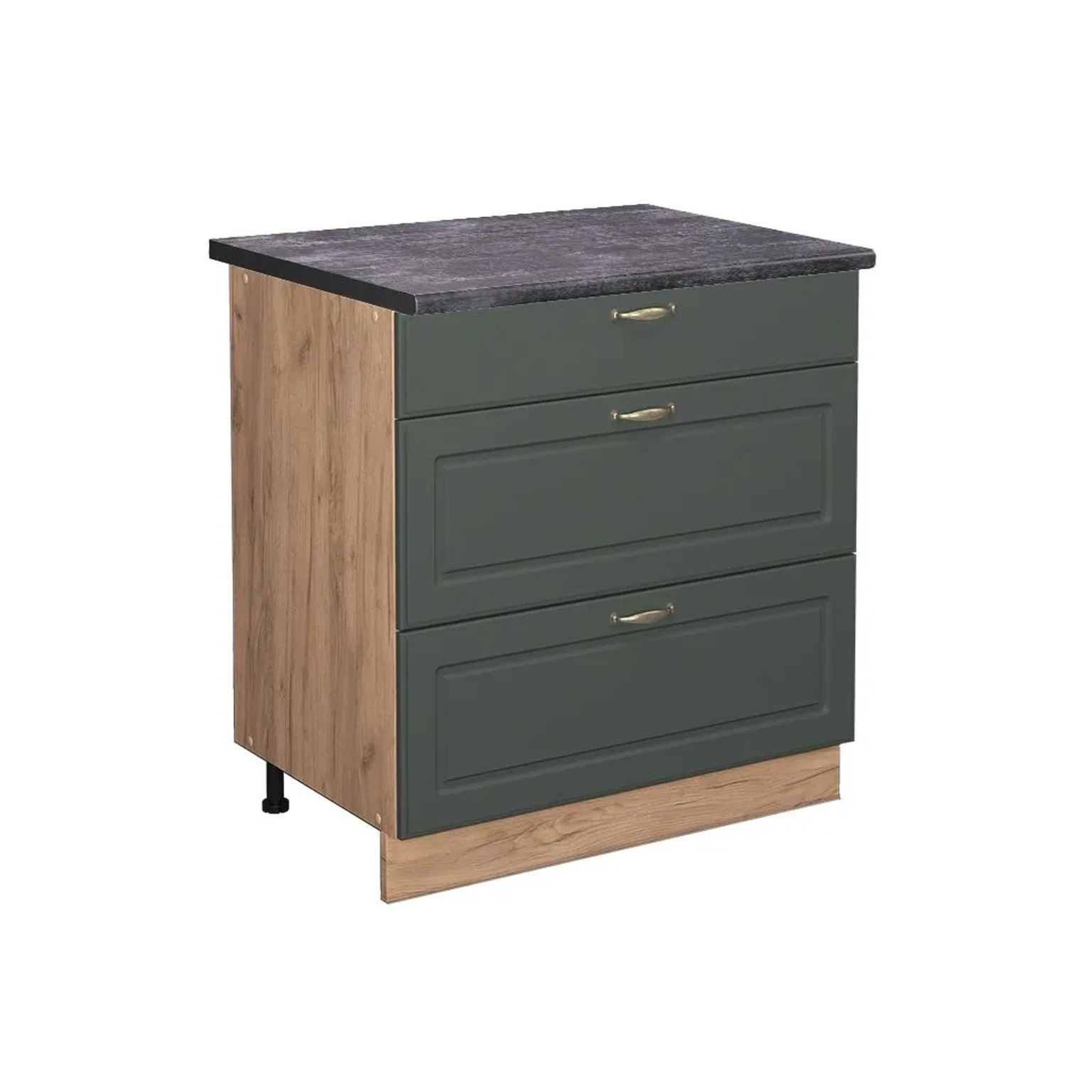 Vicco Küchenunterschrank Fame-Line Grün-Gold Landhaus Goldkraft Eiche 80 cm mit 3 Schubladen AP Anthrazit