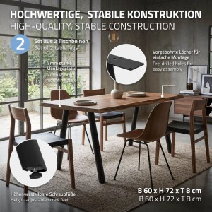 ML-Design Tischbeine Metall Schwarz 2er Set 60x72 cm Oval Tischgestell aus Stahl A-Form