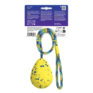 Zeus Nitro Schleuderball für Hunde, gelb-blau, mit Seil. Wasserspielzeug für Apportierspiele.