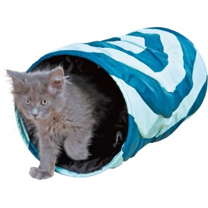 Jollypaw Katzentunnel: Blauer Spieltunnel (ø 25 cm) mit Katze.