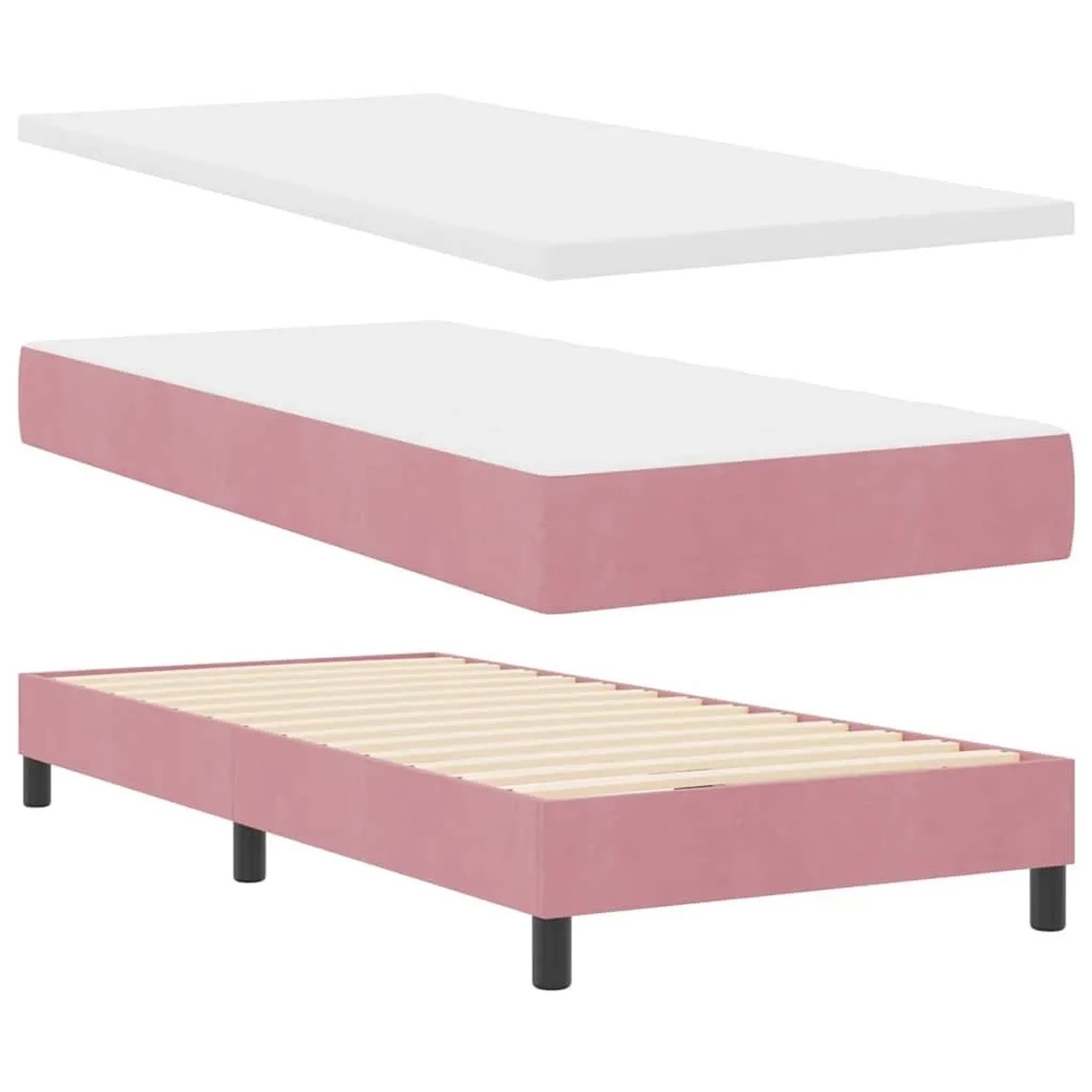 vidaXL LED Boxspringbett mit Matratze mit LED Rosa 90 x 200 cm Samt 3342565