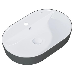 Roca Aufsatzwaschbecken Domus, oval, 55 cm, anthrazit matt/weiß glänzend, mit Hahnloch und Überlauf.