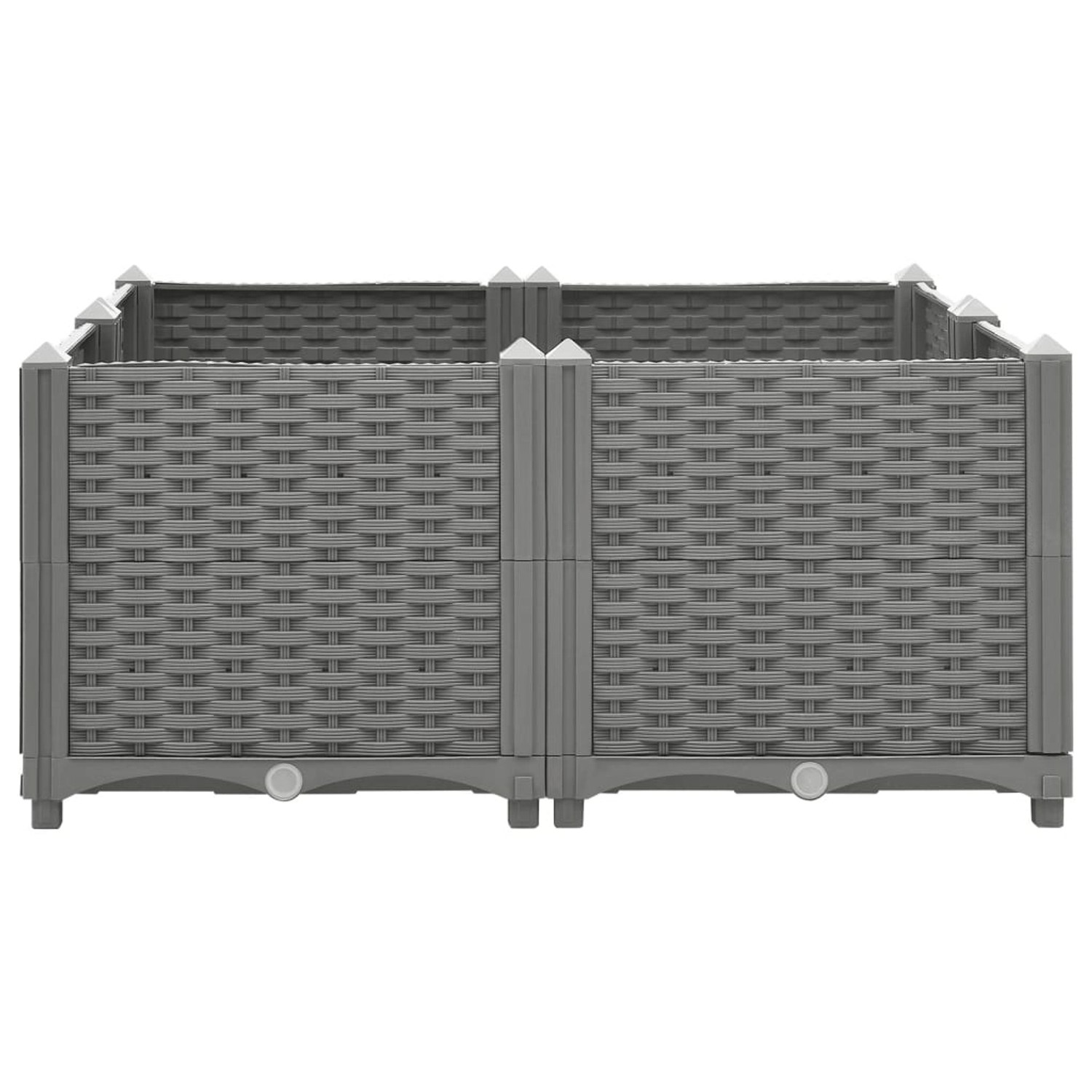 Hellgraues furnicato Hochbeet (80x80x38 cm) aus Polypropylen in Rattan-Optik.