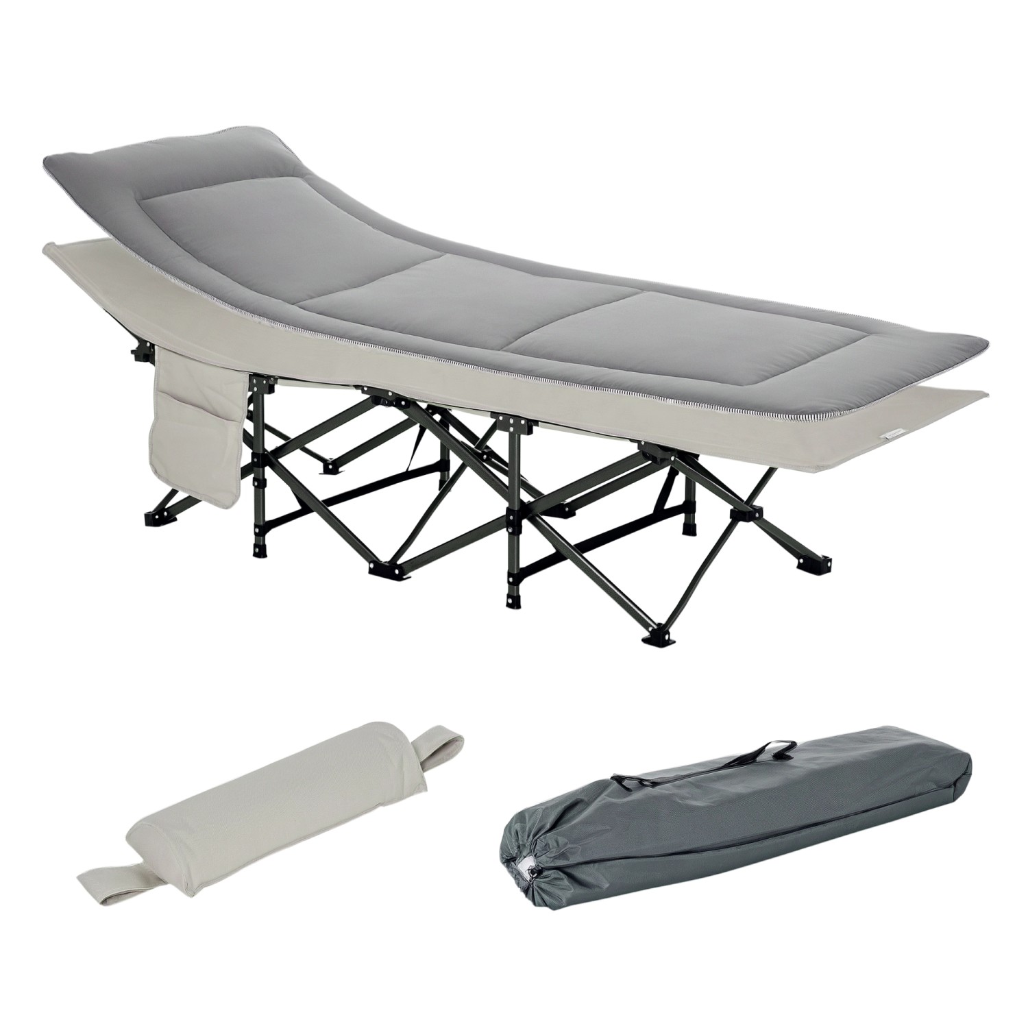 Thumbnail - Outsunny Campingbett Stahl Oxfordstoff Hellgrau 188L x 645B x 53H cm