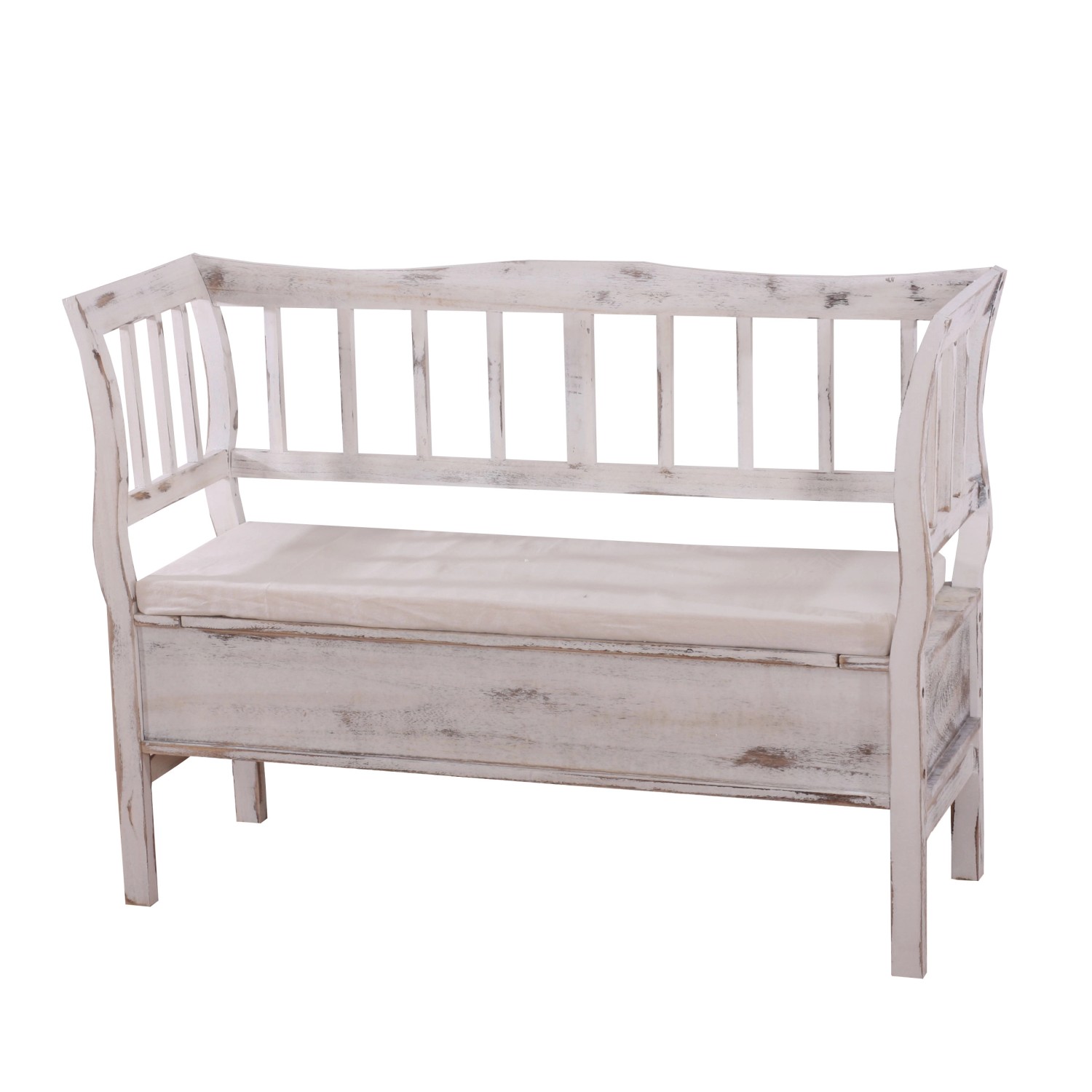 MCW Sitzbank H207 Staufach Shabby-Look Weiß Shabby