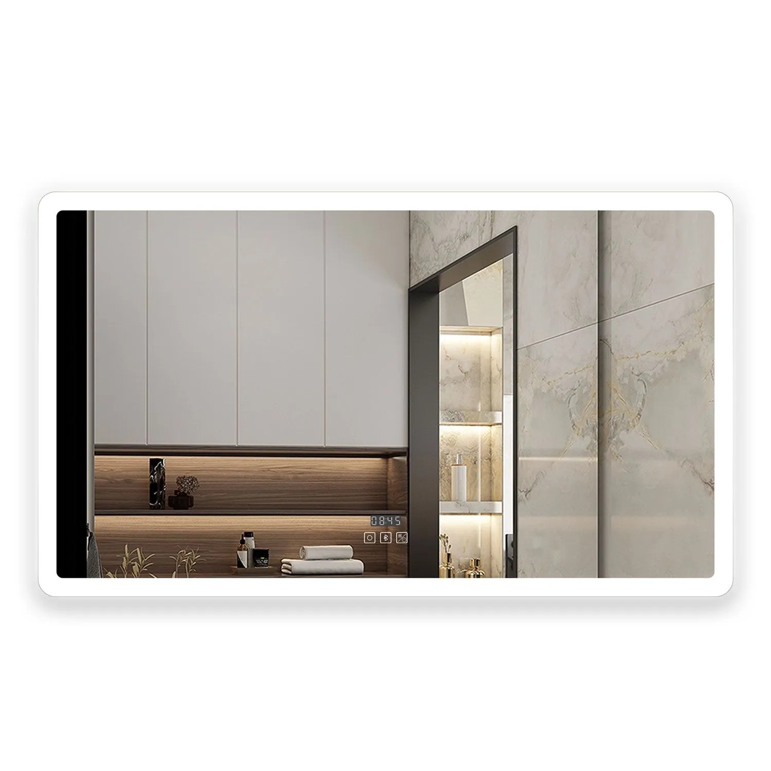 Aica Sanitär Badspiegel mit Bluetooth Uhr 140x80 cm Spiegel mit LED Beleuchtung Neutral-Warm-Kaltweiß Dimmbar Memory Touch Wandschalter Beschlagfrei