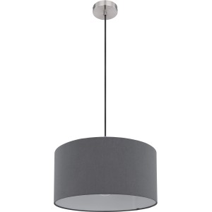 Globo Hängeleuchte Sanna, 40cm, Metall Nickel matt, Textil anthrazit. Pendelleuchte für Innenräume.