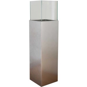 Silberne Vivanno Windlichtsäule Candela mit Glasaufsatz, 100cm hoch. Kerzenhalter für Innen.
