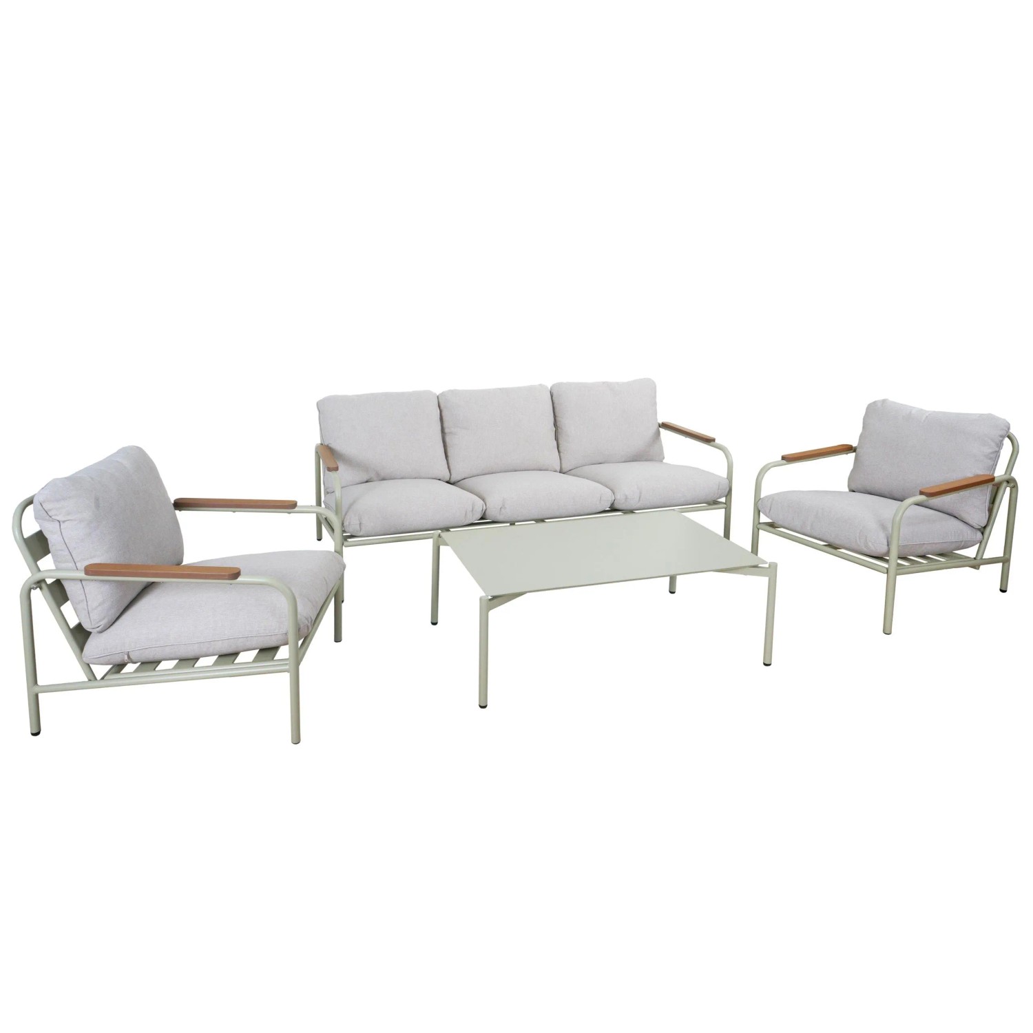 Mcw Aluminium-Gartengarnitur O11 Hellgrün Polster Beige