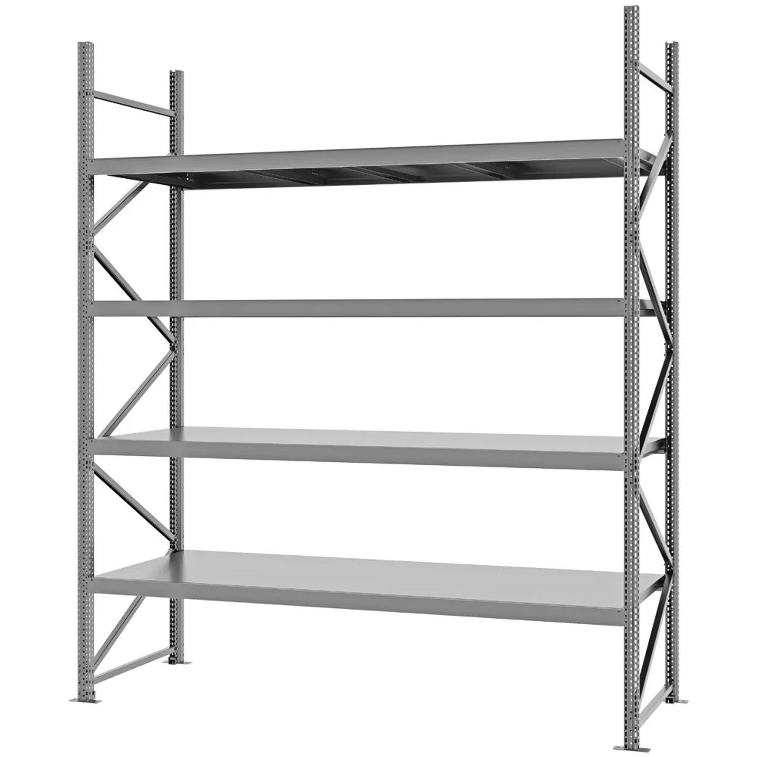 PROREGAL Weitspannregal Schraub-Stecksystem MAGNUS PRO Made In Germany Grundregal 300x250x80cm 4 Ebenen Stahlböden Fachlast 430kg Verzinkt