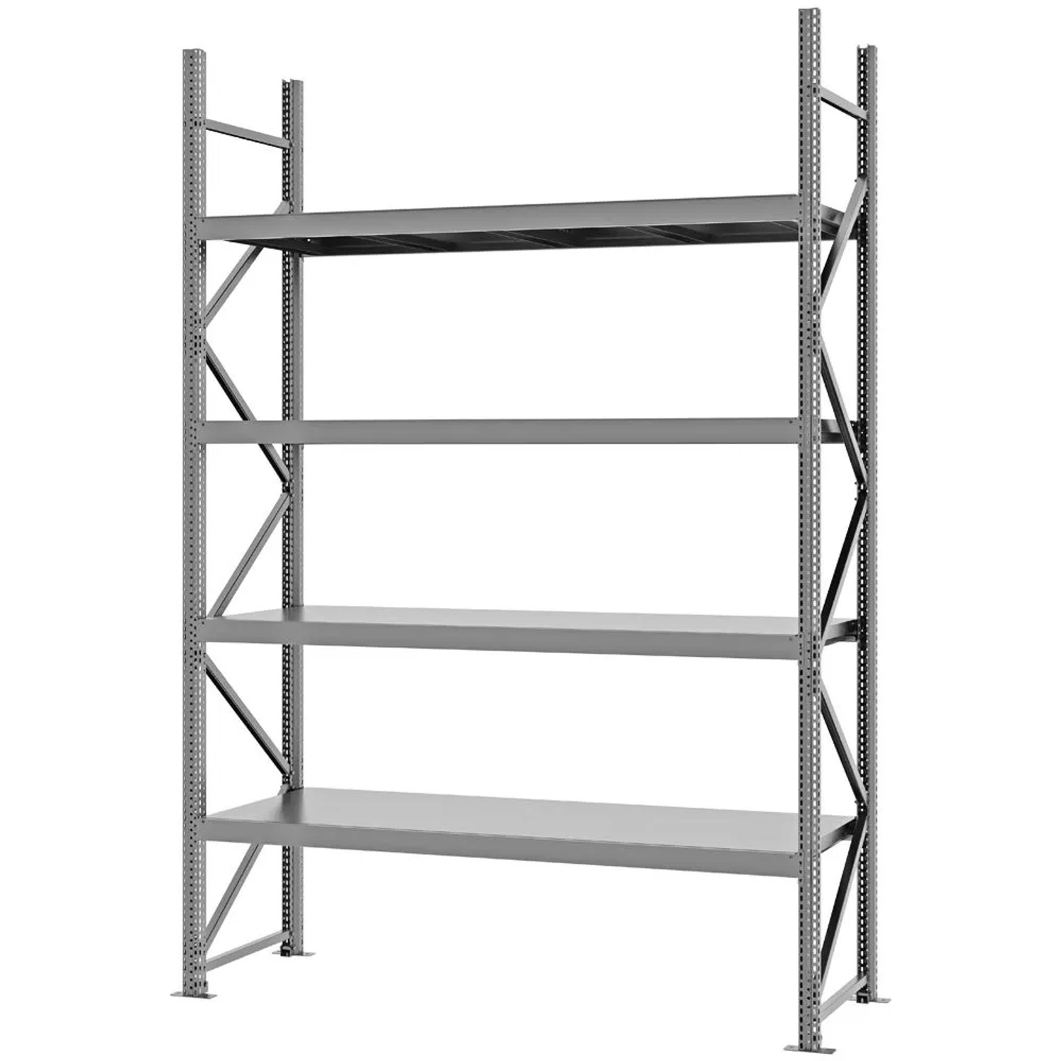 PROREGAL Weitspannregal Schraub-Stecksystem MAGNUS PRO Made In Germany Grundregal 300x200x60cm 4 Ebenen Stahlböden Fachlast 600kg Verzinkt
