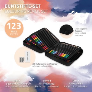 ECD Germany 120 Buntstifte Set im Mäppchen mit Radiergummi und Anspitzer.