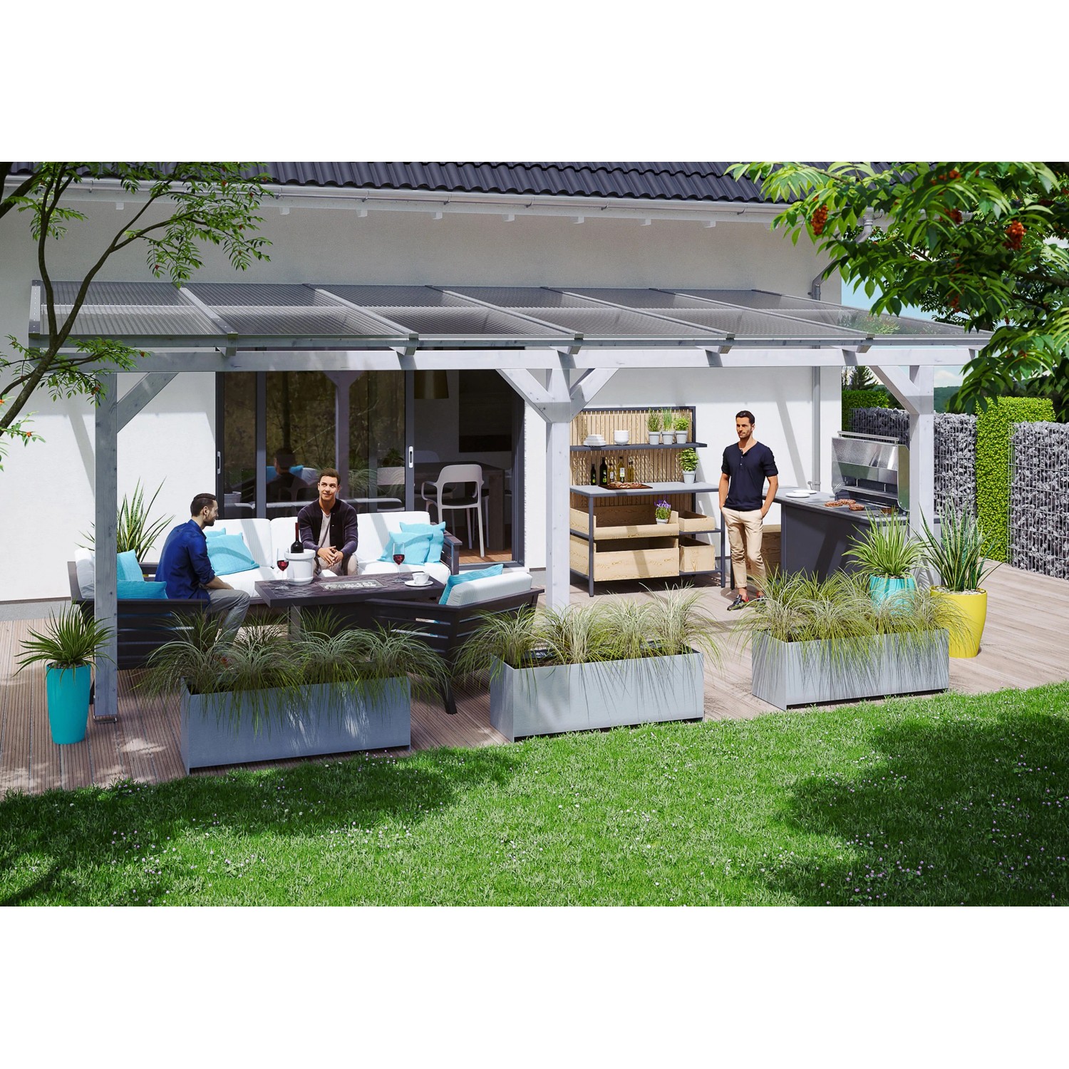 Skan Holz Terrassenüberdachung Andria 648 x 350 cm Leimholz Weiß