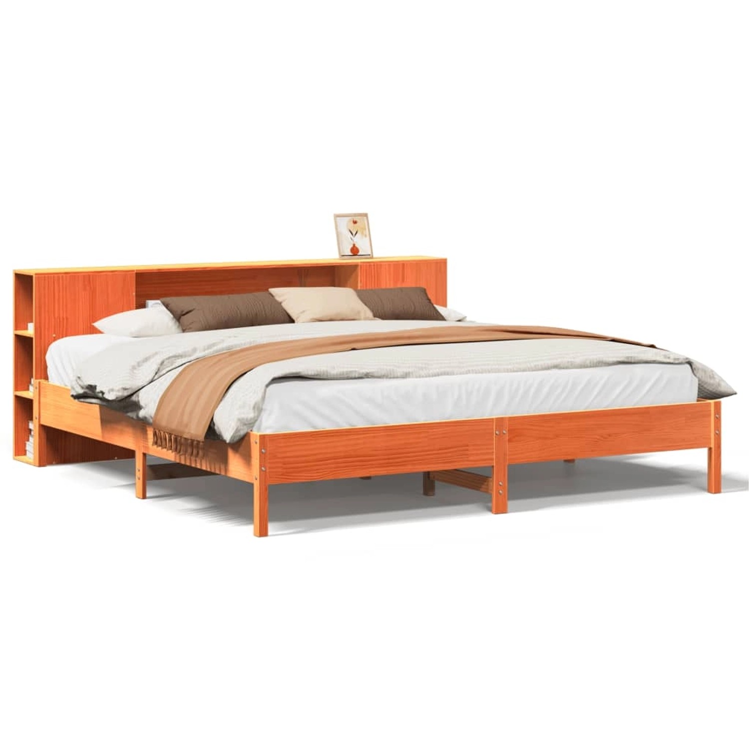 vidaXL Massivholzbett mit Regal ohne Matratze Wachsbraun 200x200 cm 3322821 günstig online kaufen