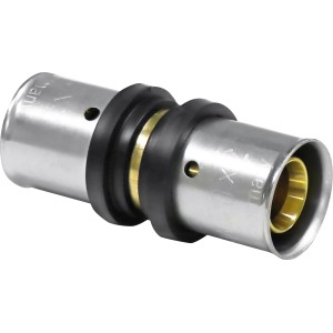 Press-Kupplung aus Messing, 20 x 20 mm, für Heizungs- und Trinkwasserinstallationen.