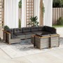 Graue 10-tlg. vidaXL Garten-Sofagarnitur aus Polyrattan mit Kissen und Tisch.