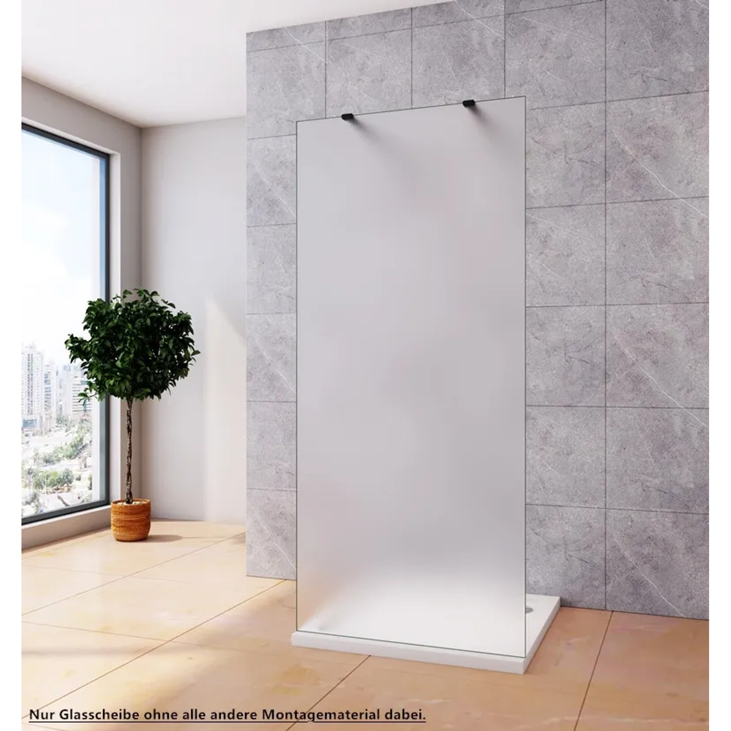 Duschparadies Walk-in Duschwand 77.7x200cm aus 10mm Sicherheitsglas, Milchglas-Optik, in modernem Bad.