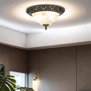 EASYLIGHT Deckenleuchte in Messing Antik mit floralem Glasschirm, Jugendstil Design.